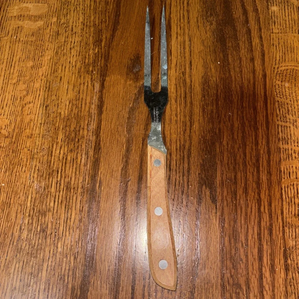 Vtg Kitchen‎ Delite Stainless Meat Carving Fork Wood Handle 10 1/2
